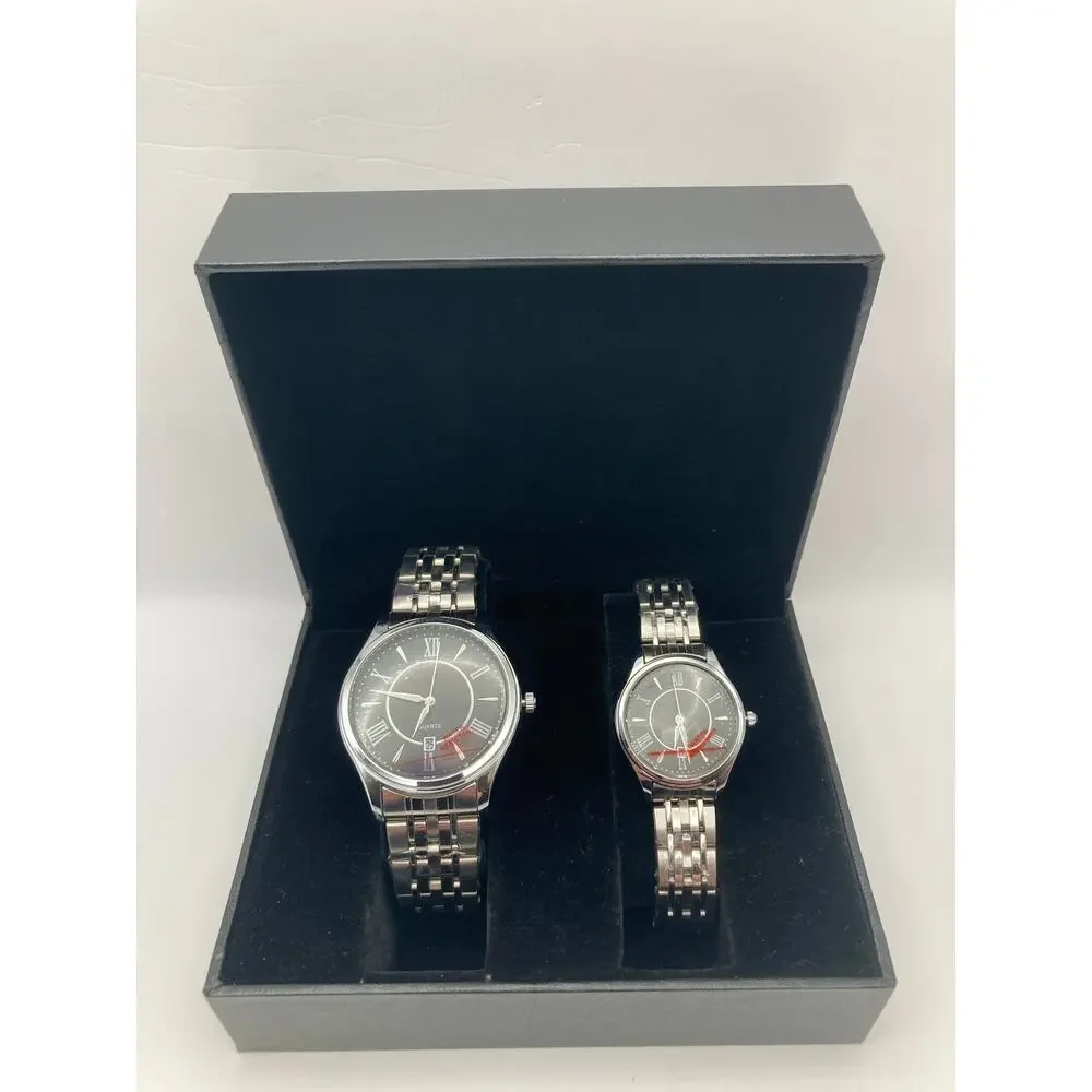 New Longbo His & Hers Quartz Watch Set-Roman Numeral-NIB - New Batteries - WR